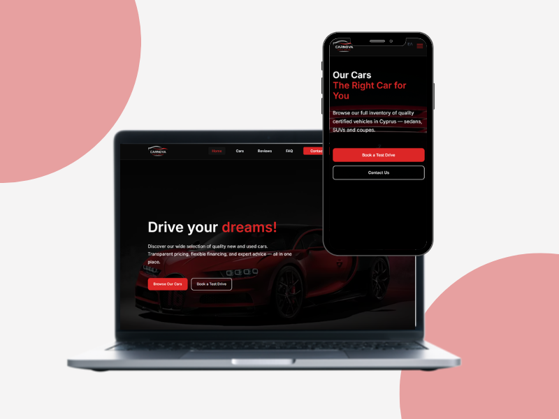 The CarNova AutoSales website, showing the vehicle listings