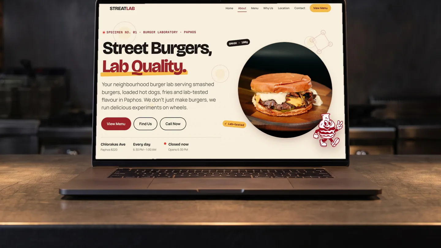 The StreatLab Smash Burgers website
