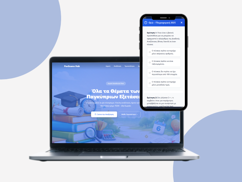PanExams Hub shown on desktop and mobile