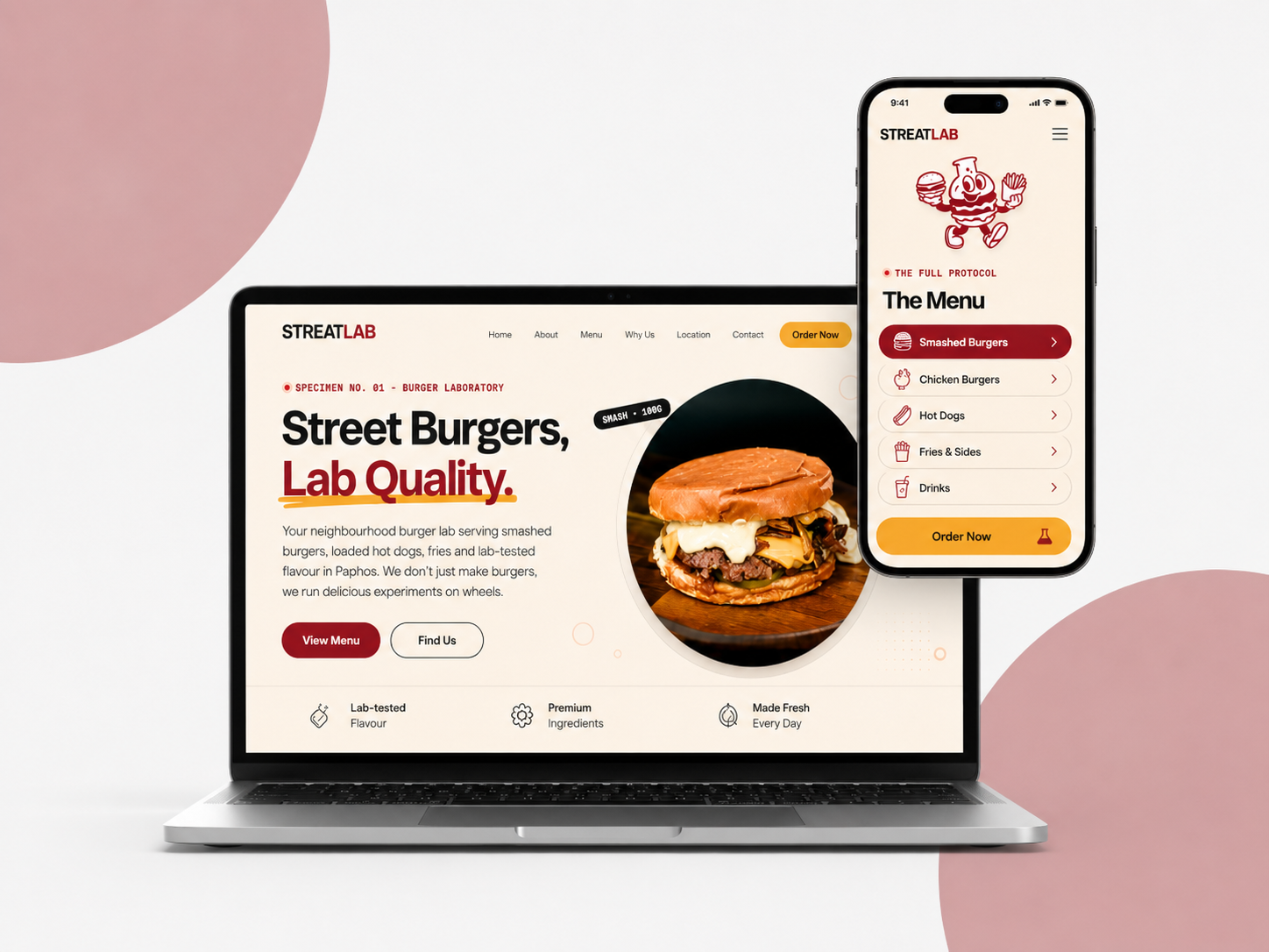 StreatLab smash burgers website