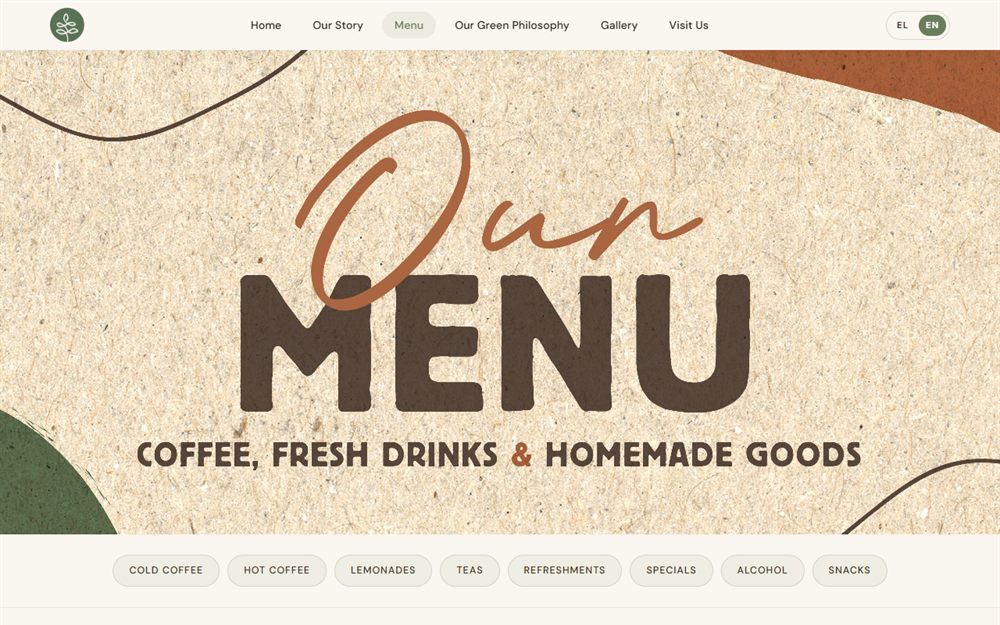The Avli tis Nefelis menu page