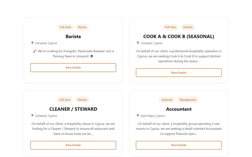 The P Square careers page listing current vacancies with job type and location tags