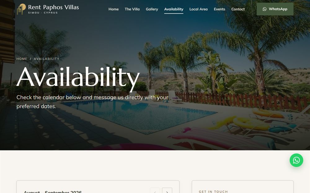 The Stephanie Villa availability page, inviting a direct message with preferred dates