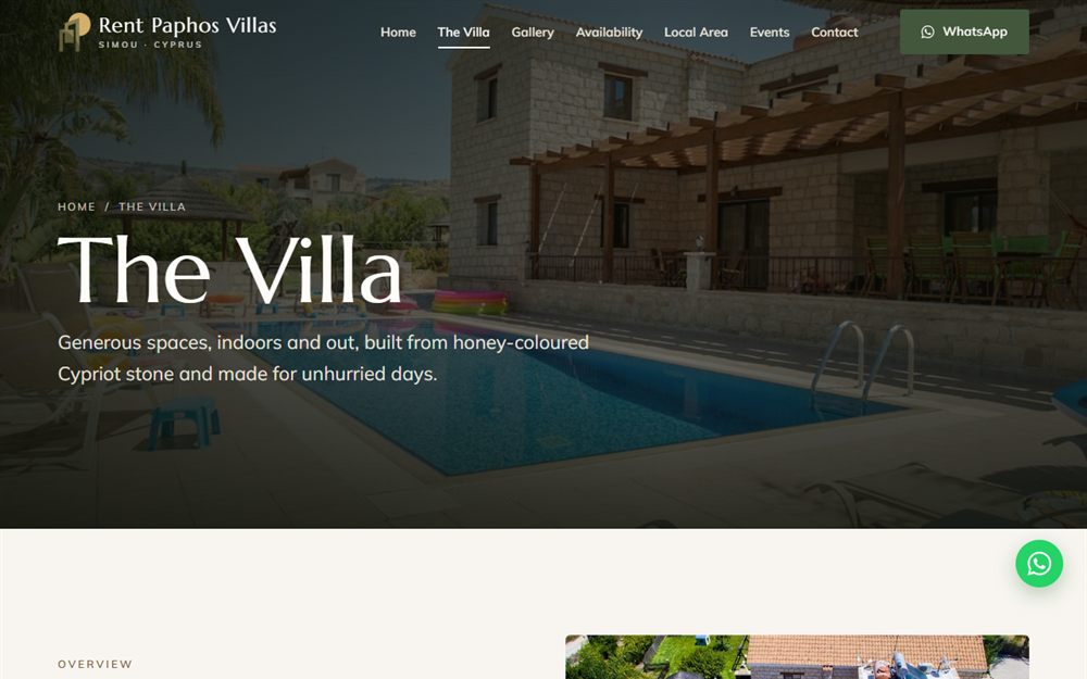 The Stephanie Villa detail page, showing the property and pool